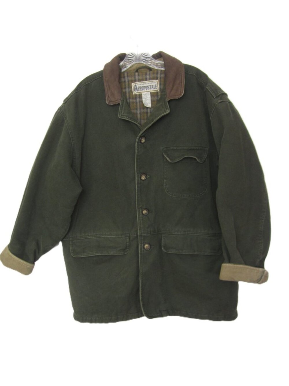 Vintage Mens L Aeropostale Compagnie Generale Canvas Leather Barn Chore Jacket